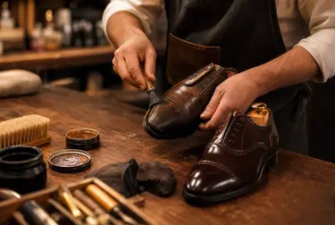 Sapateiro reformando sapatos sociais em Goiânia.